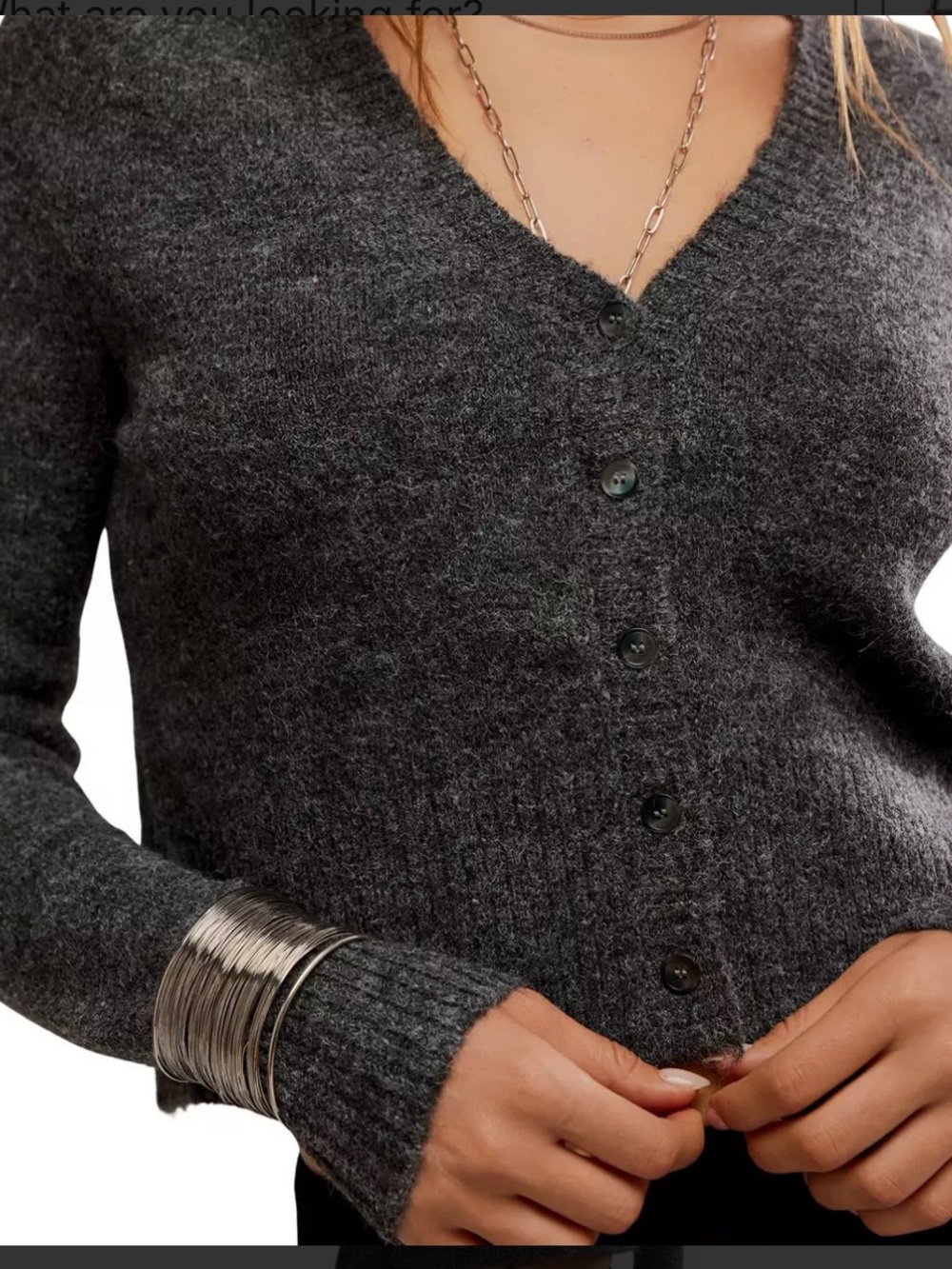 Free People School Girl V-Neck Cardigan in Charcoal Size Large - Picture 5 of 14